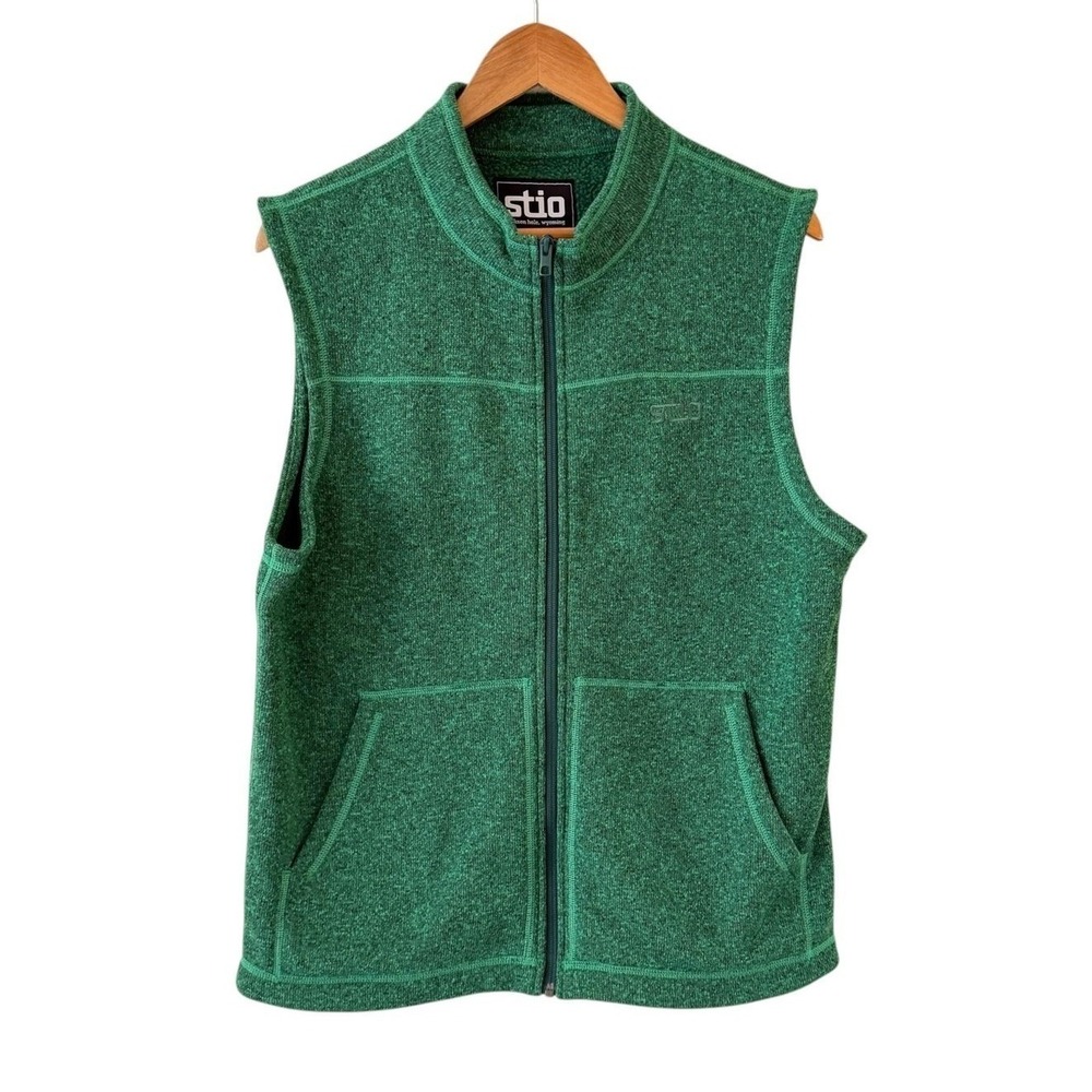 Stio Wilcox Fleece Vest Mens M Green Full Zip Pockets Sweater Knit Outdoor Warm